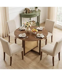 Costway Round Dining Table with Cross Pedestal Base, Pe Rattan Decoration for Dining Room