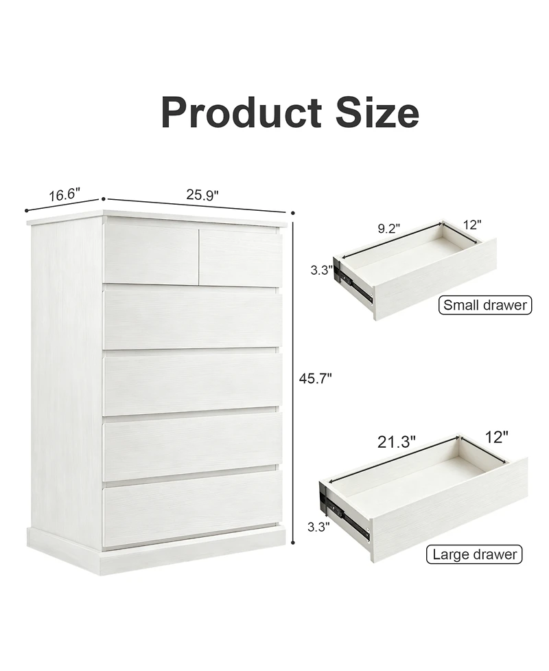 Rainsken 6 Drawers Dresser for Bedroom, with Concealed Handles, Vertical Wood Storage Cabinet, Tall Dresser for Bedroom, Living Room, Entryway