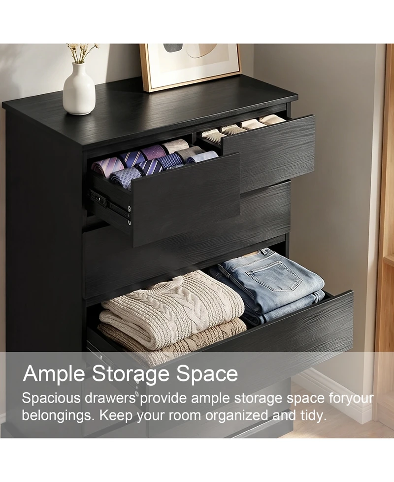 Rainsken 6 Drawers Dresser for Bedroom, with Concealed Handles, Vertical Wood Storage Cabinet, Tall Living Room, Entryway