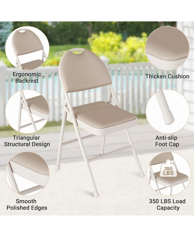 homfam Folding Table and Chairs Set of 5, 48 Inch Rectangular Card with 4 Upholstered for Dining Room or Apartment