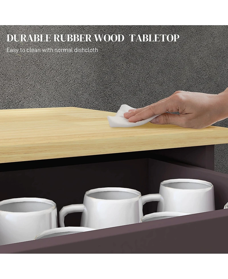 Flynama Coffee Sideboard with Solid Wood Countertop and Adjustable Shelf