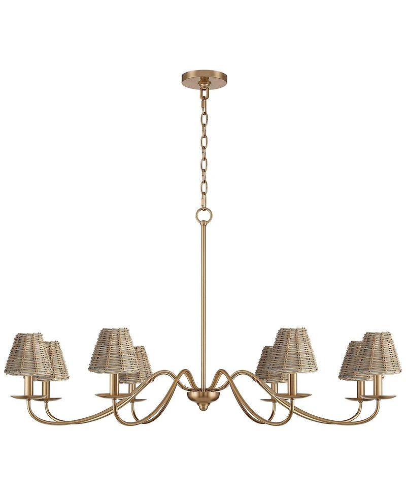 Franklin Iron Works Marinec 42inch Wide Soft Gold 8-Light Chandelier with Wicker Shades