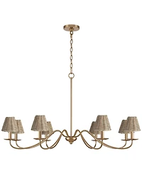 Franklin Iron Works Marinec 42inch Wide Soft Gold 8-Light Chandelier with Wicker Shades