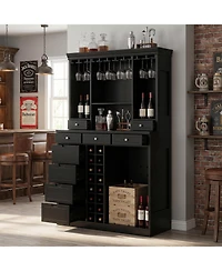 Homsee Modern Wine Cabinet - Coffee Bar Cabinet with 9 Drawers | Storage Sideboard with Wine Glass Holder for Living Room