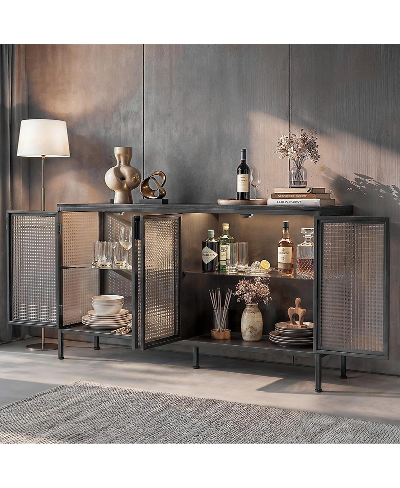 Homsee Modern -Door Glass Display Cabinet Led Lighted Bookcase | Media Console | Living Room Storage