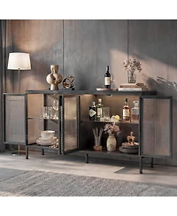 Homsee Modern -Door Glass Display Cabinet Led Lighted Bookcase | Media Console | Living Room Storage