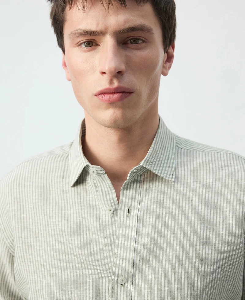 Mango Men's Linen Striped Regular-Fit Shirt