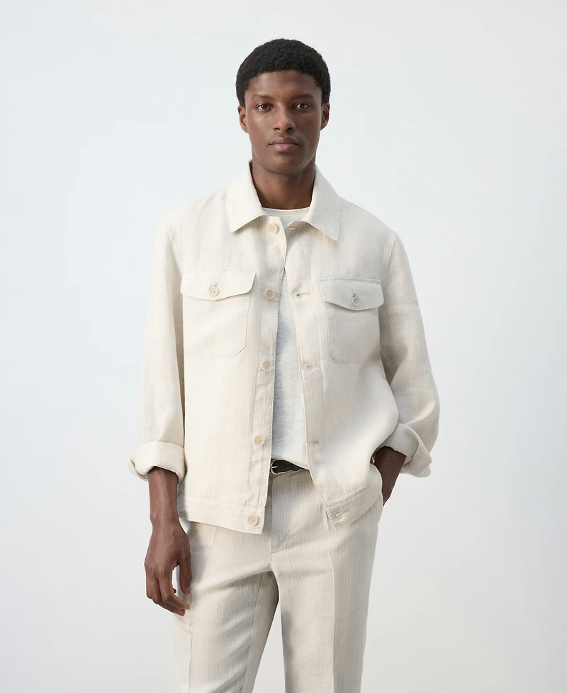 Mango Men's Linen Striped Blazer