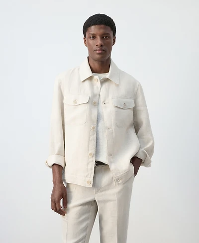 Mango Men's Linen Striped Blazer