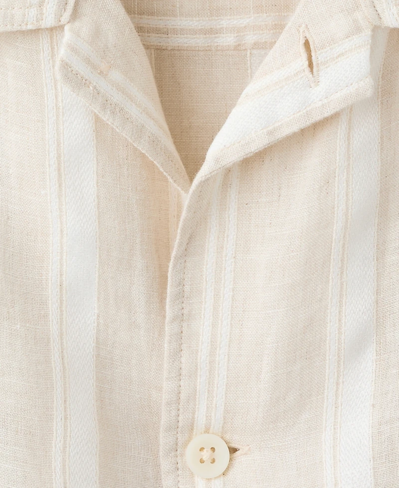 Mango Men's Bowling Collar Striped Linen Shirt