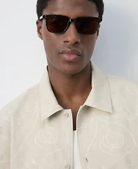 Mango Men's Embroidered Details Linen-Cotton Overshirt