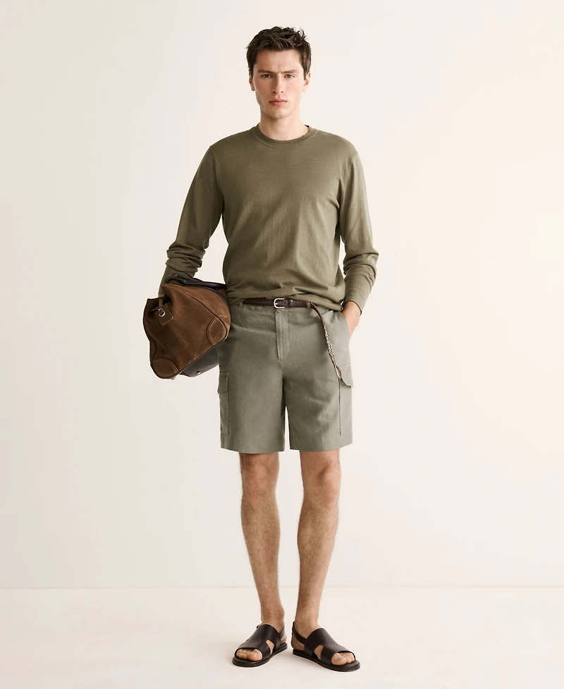 Mango Men's Cargo Linen 9.06" Bermuda Shorts