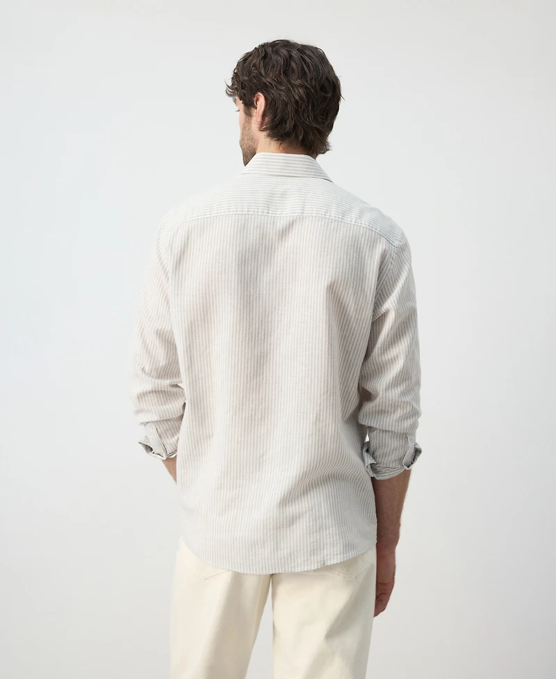 Mango Men's Regular Fit Linen-Cotton Blend Shirt