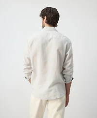 Mango Men's Regular Fit Linen-Cotton Blend Shirt