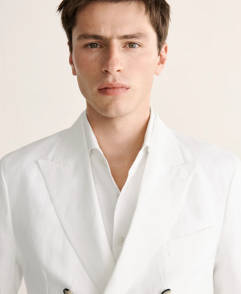 Mango Men's Slim-Fit Linen-Blend Double-Breasted Blazer