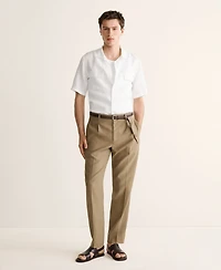 Mango Men's Linen Bowling-Collar Shirt