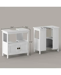 Busdays Pedestal Sink Storage Cabinet Bathroom Under Sink Cabinet with 2 Doors and Open Shelf Vanity