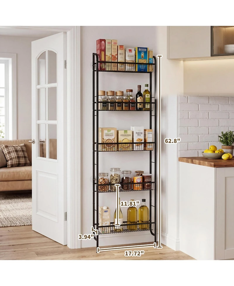 homfan Slim Space-Saving 5-Tier Bathroom Shelf - Tall Narrow Freestanding Storage Rack with Anti-Slip Base - for Behind Door, Kitchen, Laundry Room
