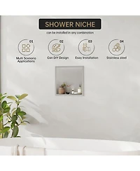 homfan 12 x 12 in Stainless Steel 304 Bathroom Niche, Recessed Shower Shelf Single Grid Built-in Wall Storage for Shower Bathroom Kitchen, Brushed