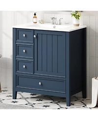 Busdays 30 Inch Bathroom Vanity with Sink One Cabinet and Three Drawers Solid Wood and Mdf Board