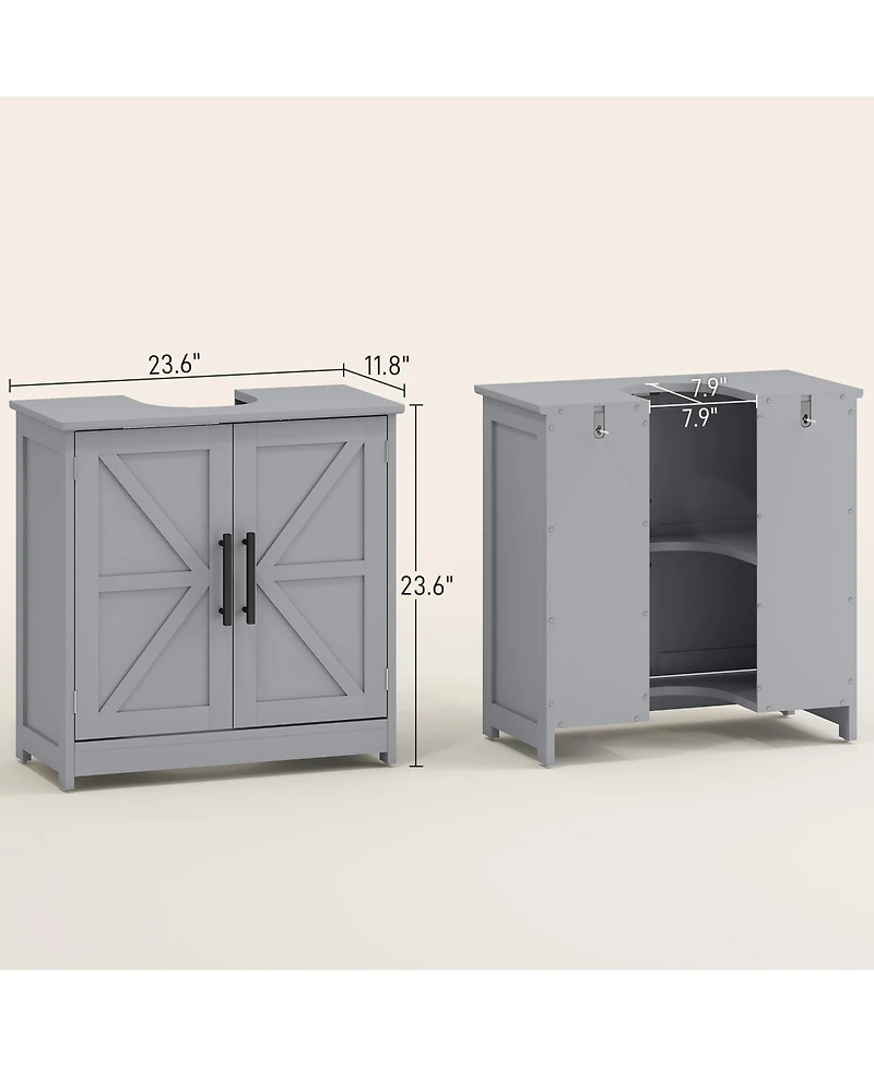 Busdays Farmhouse Pedestal Sink Storage Cabinet Bathroom Sink Cabinet with 2 Barn Doors and Adjustable Shelf