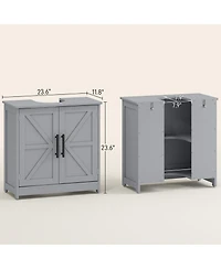 Busdays Farmhouse Pedestal Sink Storage Cabinet Bathroom Sink Cabinet with 2 Barn Doors and Adjustable Shelf