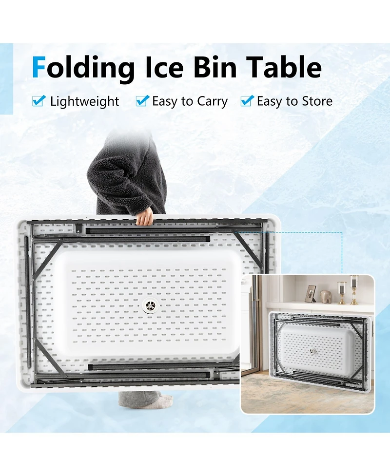 Sugift 4 feet Folding Ice Bin Table with Skirt and Ice Bucket