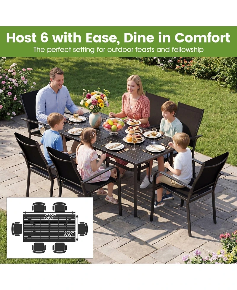Sugift 63 x 33 in Rectangle Metal Patio Dining Table for 6 with Umbrella Hole