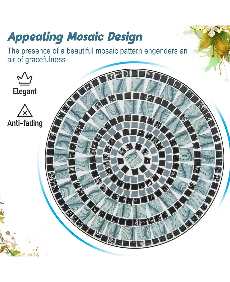 Sugift 24 in Round Patio Bistro Table with Ceramic Tile Mosaic Tabletop