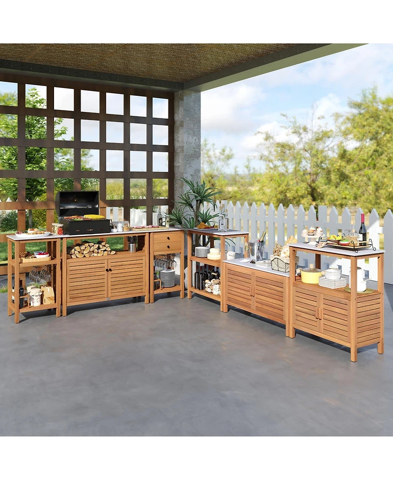 Sugift Patio Acacia Wood Storage Cabinet Patio Buffet Cabinet Bar Table