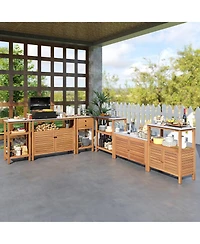 Sugift Patio Acacia Wood Storage Cabinet Patio Buffet Cabinet Bar Table