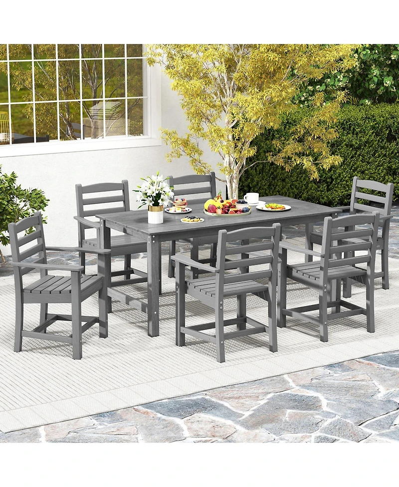 Sugift Hdpe Outdoor Dining Table for 6 Person with Wood-Like Tabletop and Umbrella Hole.