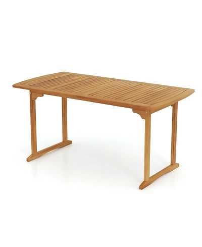 Sugift 63 inch Outdoor Dining Table with Umbrella Hole and Slatted Tabletop