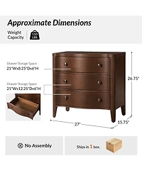 Hulala Home Horaz Modern 27''W 3-Drawers Curves End Table with Built-In Charging Station