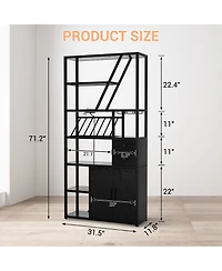 homfan Led Rgb Bar Cabinet with Built-in Outlets and Usb Ports, Wine Glass Storage, Adjustable Shelving - Industrial Retro Coffee Organizer