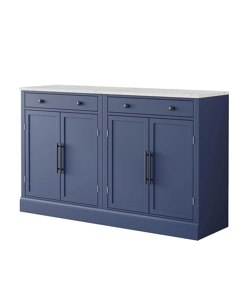 Boyel Living Set of 2 Modern Freestanding Kitchen Pantries, Buffet Storage Cabinets with Faux Marble Tops and Drawers for Dining Room