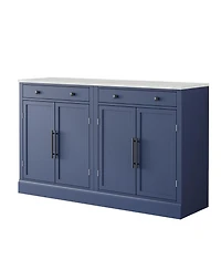 Boyel Living Set of 2 Modern Freestanding Kitchen Pantries, Buffet Storage Cabinets with Faux Marble Tops and Drawers for Dining Room