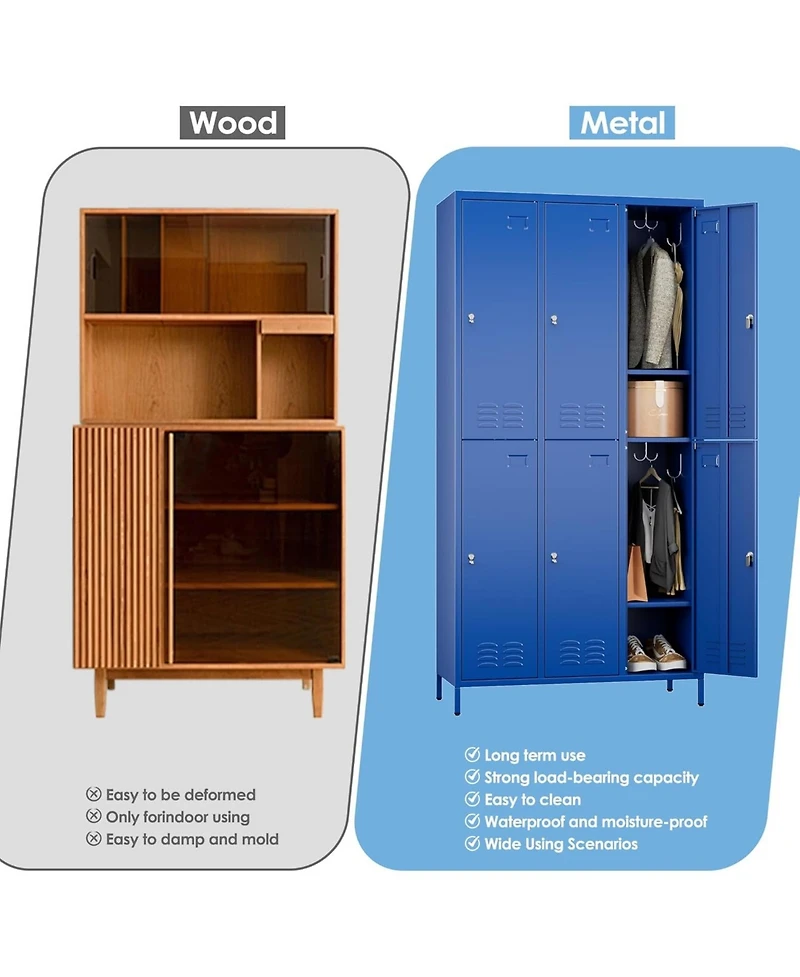 Boyel Living 6-Door Metal Locker with Business Card Holders and Hooks, Vented Employee Storage Cabinet for Gym Office