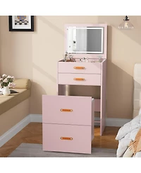 Gaomon 3-in-1 Makeup Vanity Desk with Led Mirror, Dressing Table Set Rolling Chair and Storage for Girls Bedroom Apartment