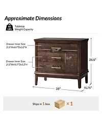 Hulala Home Rosalie Transitional 26"Tall 3-Drawer End Table with Built-in Charging Station