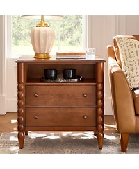 Hulala Home Isidora Transitional 28"W 2-Drawer Spindle-Style Solid Wood Columns End Table with Usb Ports