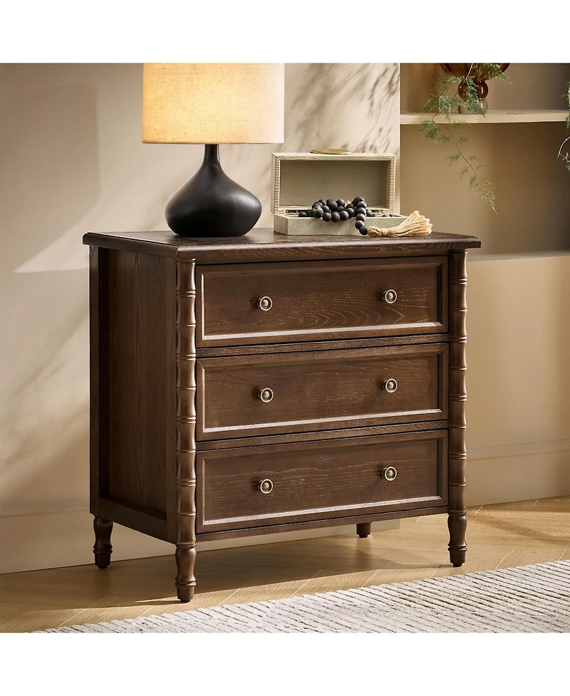 Hulala Home Nicola 3-Drawer Transitional 28''W Curved End Table with Charging Station