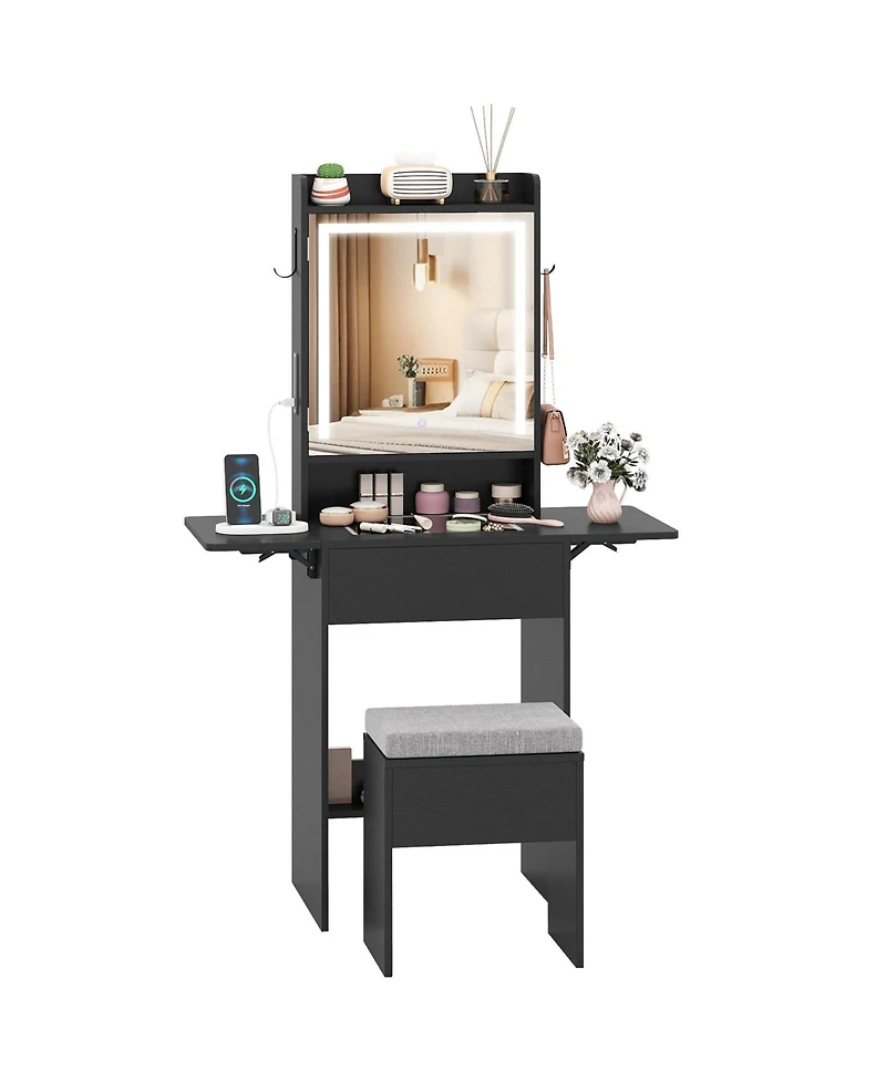 Slickblue Bedroom Vanity Desk with Lighted Mirror, Space-Saving Makeup Station