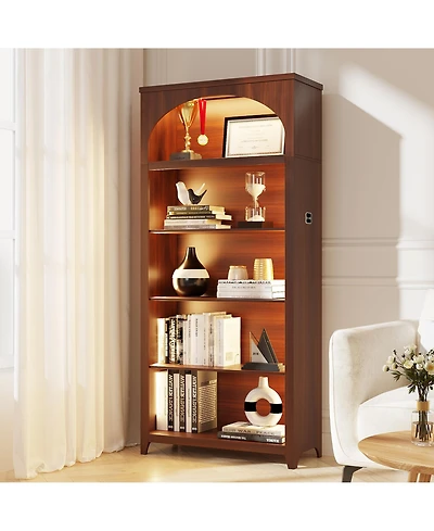 Vlsrka 5-Tier Wooden Bookshelf with Led Lights