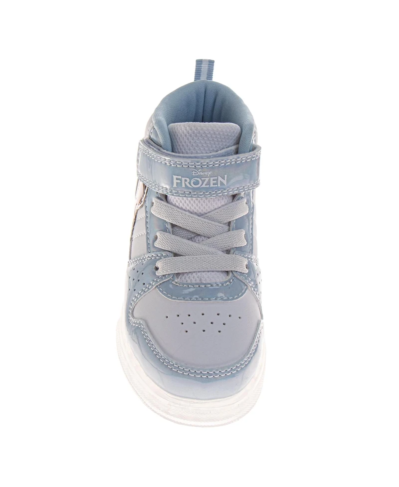 Disney Little Girls Frozen Anna and Elsa Light-Up High-Top Sneakers with Hook Loop Closure