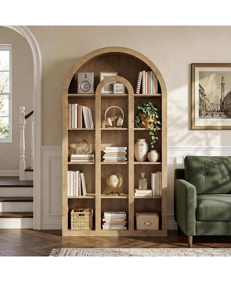 Tribesigns Set of 2 71 Inch Tall Bookshelf, 5-Tier Arched Bookcase with Open Shelves, Vintage Free-Standing Display Shelves