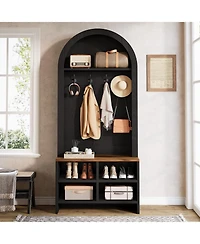 Tribesigns 70.87 Inch Hall Tree with Bench and Shoe Storage, Arched Coat Rack 4 Hooks Cubbies, Entryway