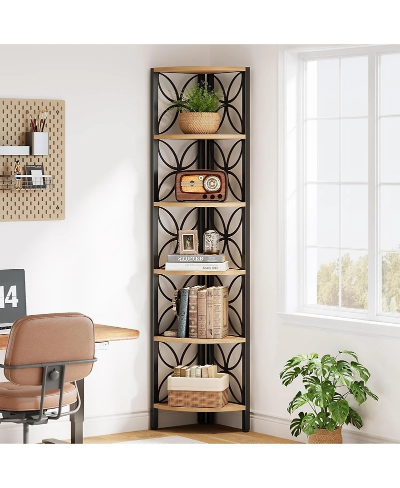 Tribesigns 6-Tier Corner Shelf: 70.9 Inch Rustic Bookshelf. Wooden Plant Stand Storage Rack for Living Room, Bedroom, Bathroom, Small Space