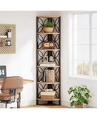 Tribesigns 6-Tier Corner Shelf: 70.9 Inch Rustic Bookshelf. Wooden Plant Stand Storage Rack for Living Room, Bedroom, Bathroom, Small Space