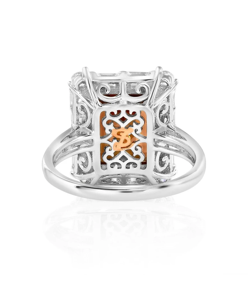 Suzy Levian Sterling Silver Emerald-Cut Cubic Zirconia Baguette Halo Ring